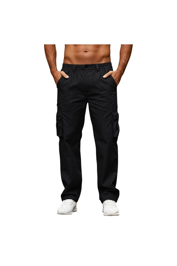Hiking Pants Men Cargo Pants Casual Cotton Lightweight Relaxed Fit Stretch Elastic Waist Work Pants Black 3XL