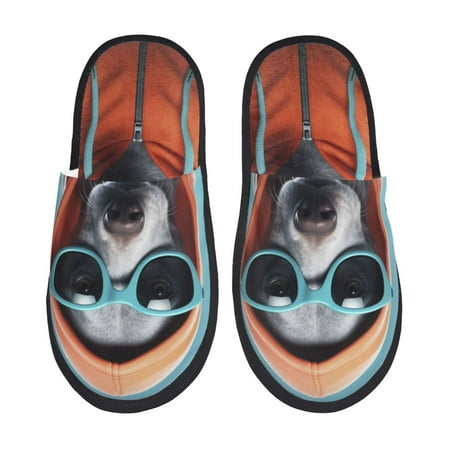 Balery Cool Dog In Hoodie Slient Indoor Furry Fleece Comfort House Shoes Soft Non-Slip Home Shoes Cotton slippers House Slippers-- Large