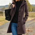 thumbnail image 2 of SHENGXINY Women's Button Up Pea Coat Hooded Button Down Mid Length Trench Coat Winter Fall Warm Woolen Blend Top Clothes Purple XL, 2 of 6