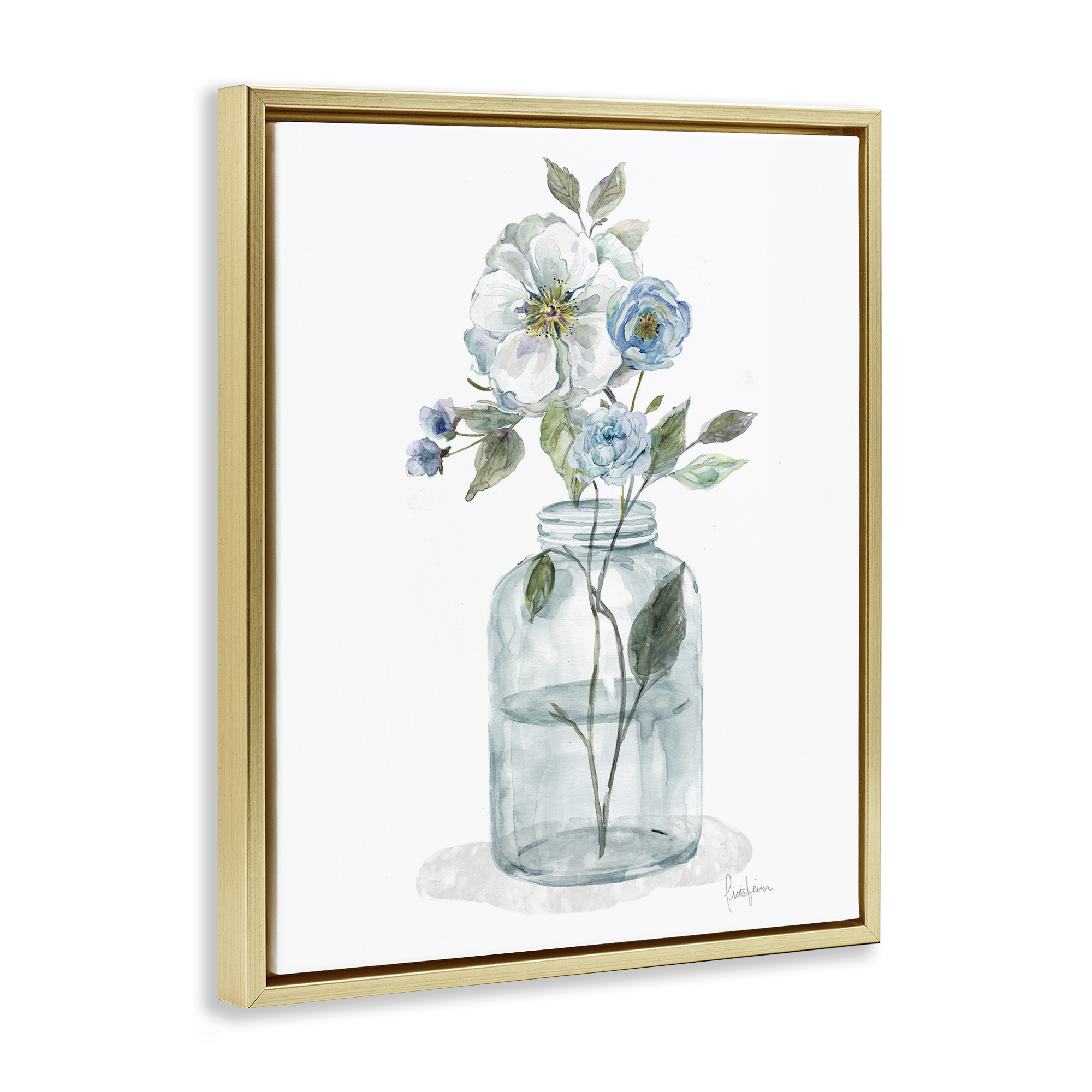 Stupell Industries Soft Blue & White Flowers Botanical & Floral Painting Gold Floater Framed Art Print Wall Art, 17 x 21