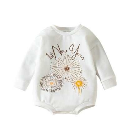 

Western Baby Girl Boy Clothes Sweatshirt Romper Happynewyear Printed Bodysuit Long Sleeve Onesie Outfits