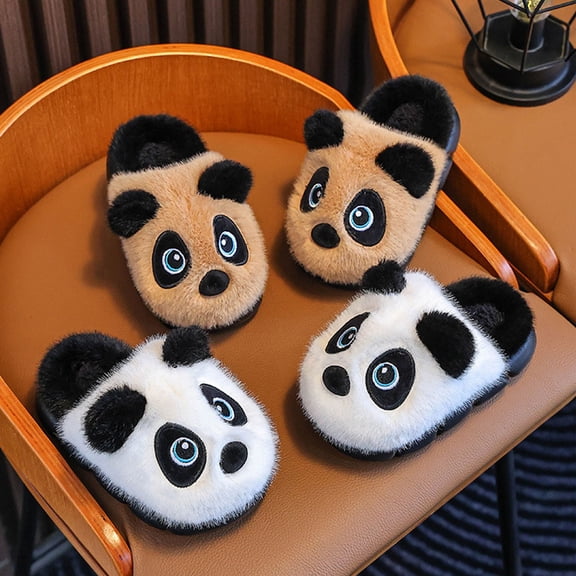 CAIXIA Panda Boys Slippers Girls Memory Foam Lined Graphic Print Anti-Slip Curly House Shoes Cozy Warm Home Slipper Indoor Outdoor Birthday Gifts