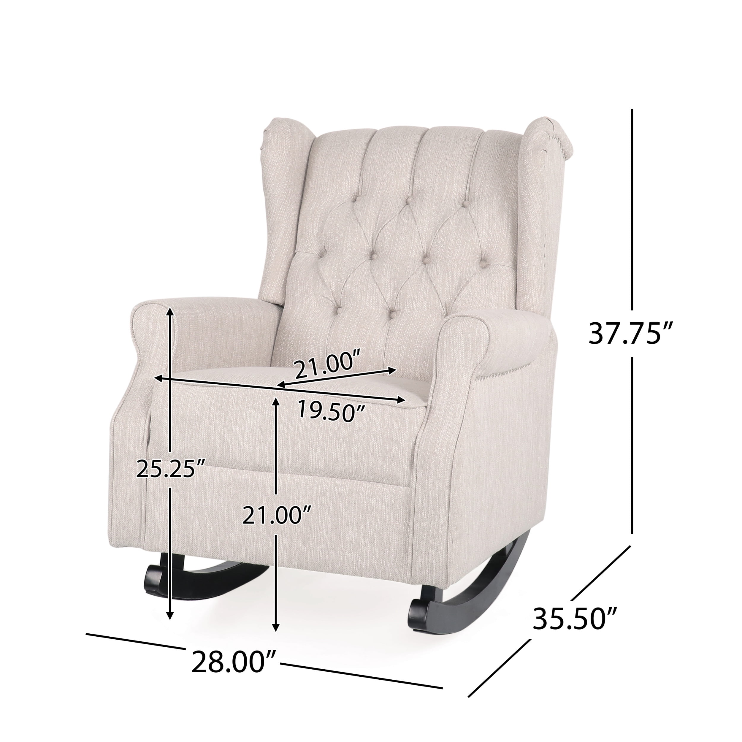 Noble House Dowd Fabric Tufted Wingback Rocking Chair, Beige and Dark Brown
