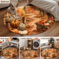 thumbnail image 6 of Thanksgiving Fall Round Area Rug 5 FT,Non Slip Bedroom Area Rug,Rustic Orange Pumpkin Maple Leaves Forest Washable Soft Circular Carpet Floor Mat for Kitchen Dining Room Foyer Balcony Dorm, 6 of 9