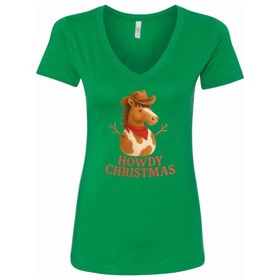 Inktastic Howdy Christmas Cowboy Snowman Horse Women's V-Neck T-Shirt