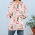 thumbnail image 6 of CYMMPU T-Shirts Button up V Neck Blouses for Women Dressy Casual Floral Printed 3/4 Sleeve Summer Trendy Shirts Loose Fit Spring Tops Business Elegant Work Tops T-Shirts Pink XL, 6 of 7