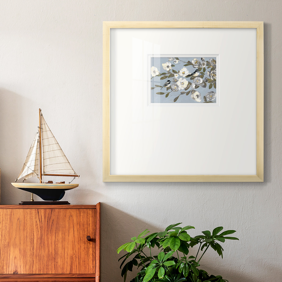 Chickadees and Blossoms IPremium Framed Print