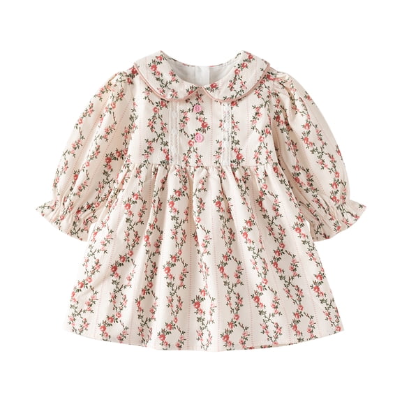 MXIEZI Baby Girls Corduroy Dresses Newborn A-Line Swing Sundress Long Sleeve Casual Floral Dress for 6 Months- 3 Years