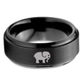 thumbnail image 2 of Tungsten Elephant Animal 2D Style Art Band Ring 8mm Men Women Comfort Fit Black Step Bevel Edge Brushed Polished, 2 of 4