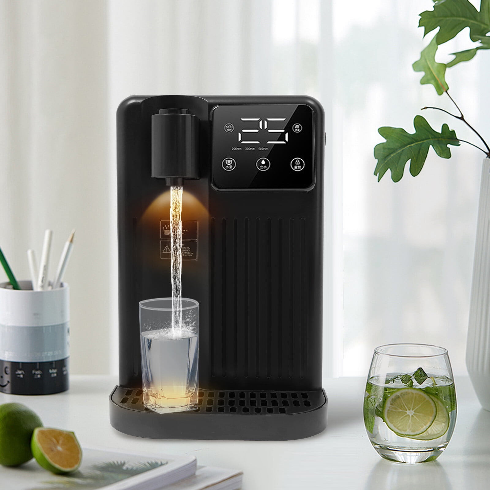 Instant Hot Water Dispenser, 3L/0.79-Gallon Desktop Water Dispenser 1700W Adjustable Water Output&Temperature Water Tank 3s Quick Heating Hot Water Filter System (Black)
