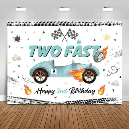Two Fast Birthday Backdrop Race Car Happy 2nd Birthday Photo Background Two Fast Birthday Decorations Photography Background Cake Table Banner (Green)
