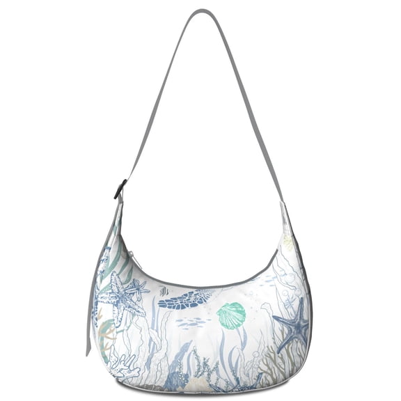 Hobo Shoulder Bag for Women – Adjustable Strap, Tropical Seahorse and Underwater Creatures Print, Nautical Beach and Coral Pattern, Boho Coastal Style, Water-Resistant Purse