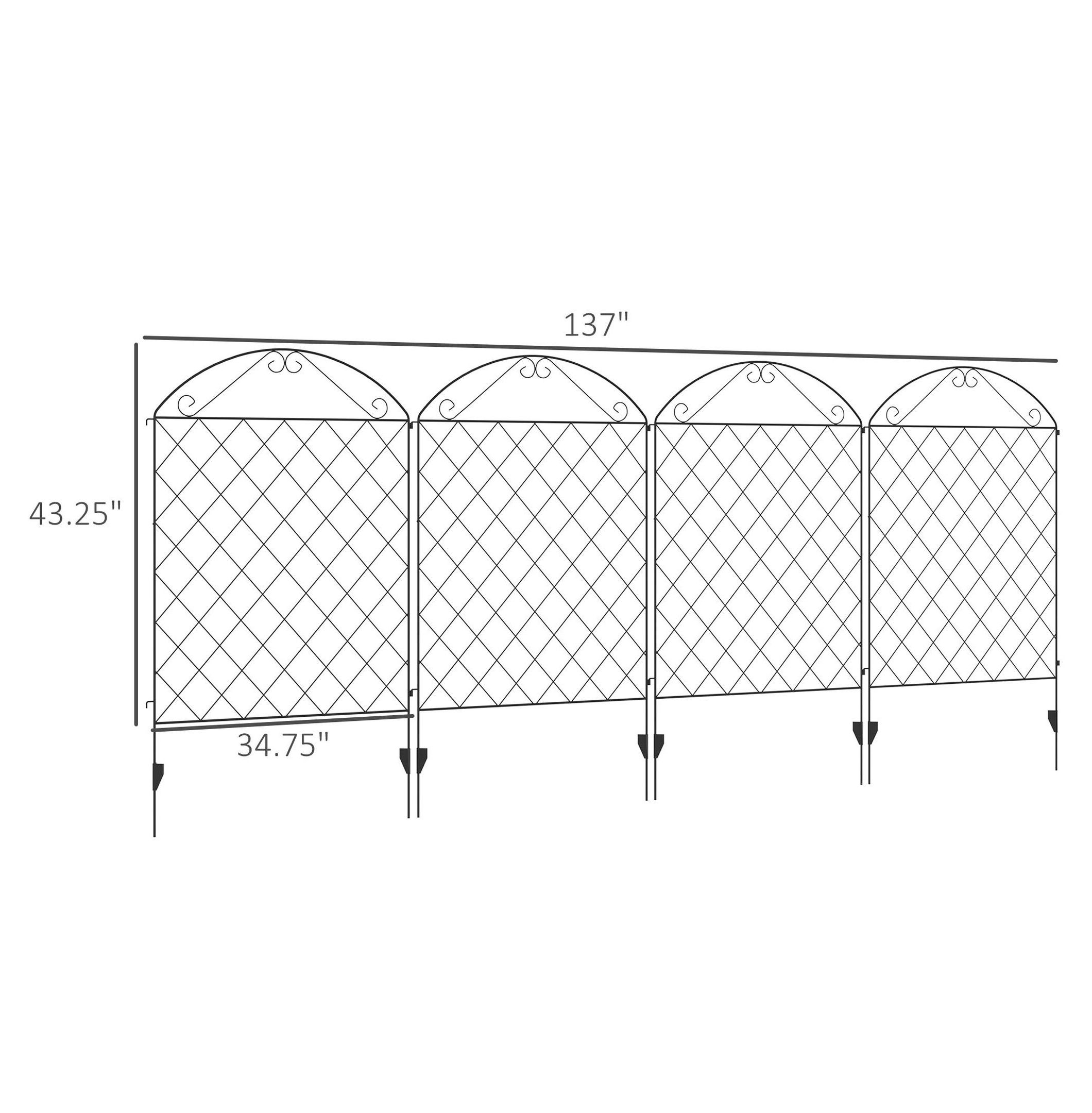 Metal Garden Fence 4-Pack, 11.5ft Outdoor Decorative Fence - Rust-Resistant Steel Border for Flower Beds, Animal Barrier, Patio Edging, Black