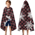 thumbnail image 3 of Red and Black Checkered Christmas Snowflake Pattern Hooded Bath Towel，50"x30" for Ages 3 To 12 Kids, Quick Dry Lightweight Soft Microfiber Hood Beach Towel Cover Up for Kids, 3 of 7