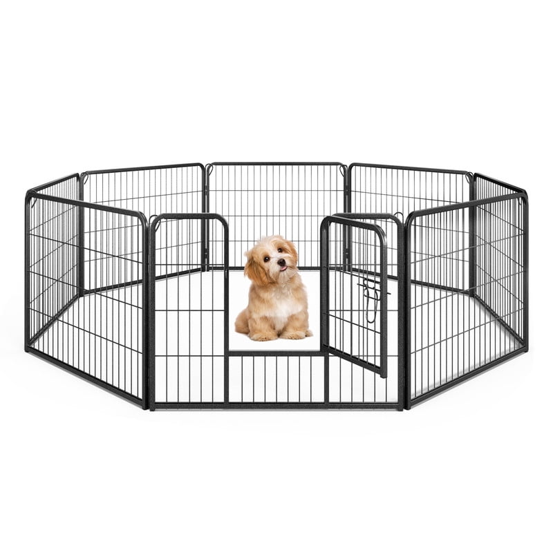 LIVIZA 8 Metal Panel Pet Gates, Dog Playpen, Portable Wire Play Pen for Pets, 24" Height Pet Fence Indoor Outdoor, Black
