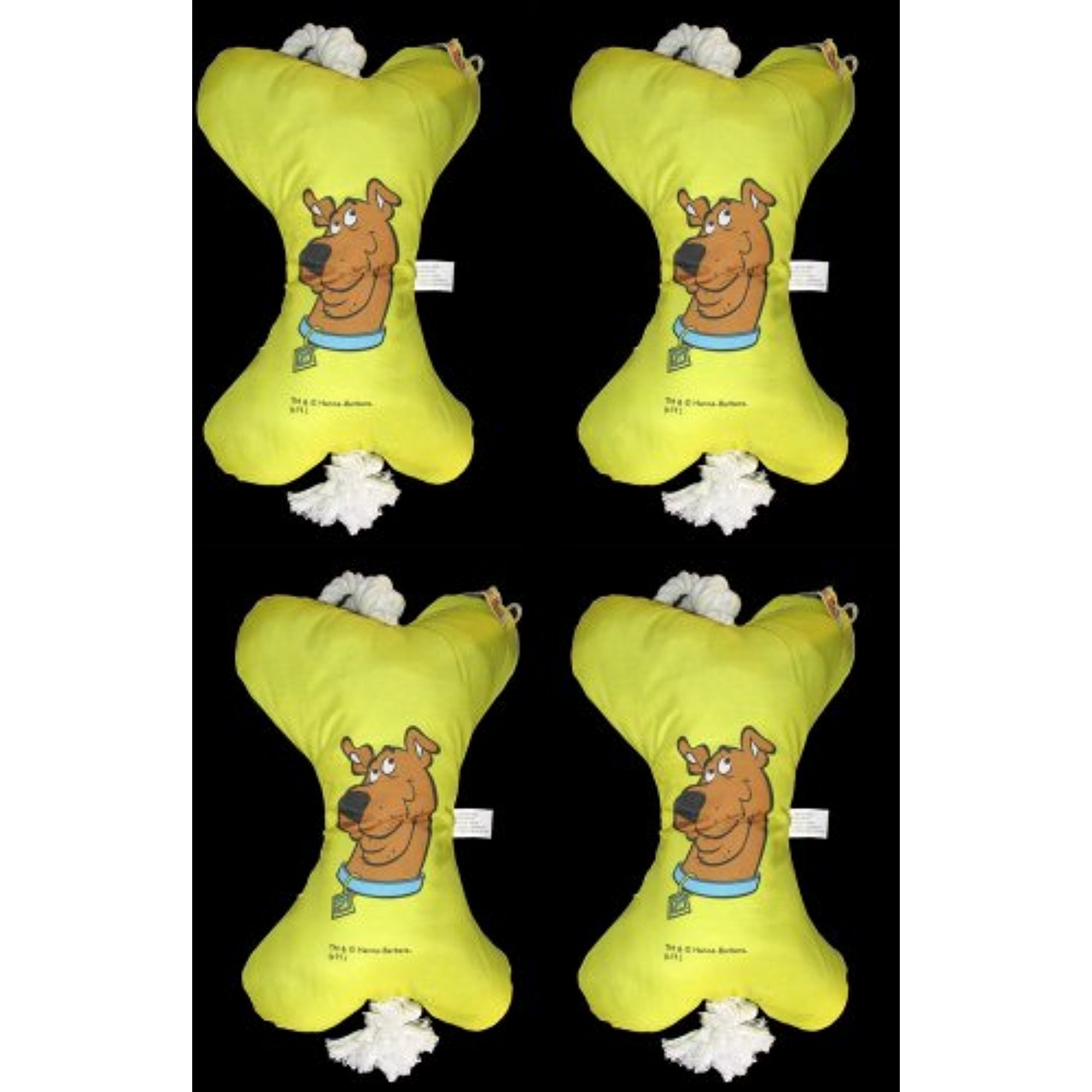 Scooby Doo 12" Yellow Stuffed Bone (4 Pack) Dog Toy W/Knot Rope Ends