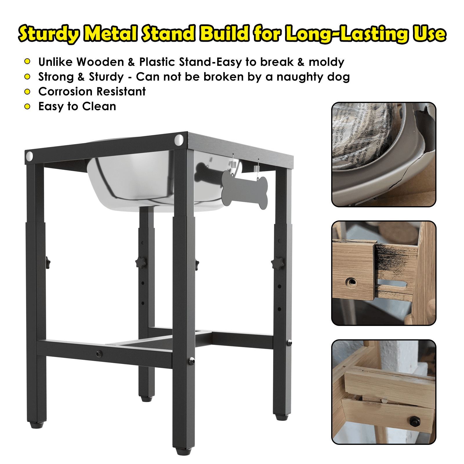 1.6 Gallon Elevated Dog Water Bowl for Large Dogs, 4-Height Adjustable (15–20'') Raised Stainless Steel Bowl with Spill-Proof Mat & Sturdy Metal Stand