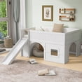 thumbnail image 2 of Full Size Low Loft Bed, Playhouse Loft Bed with Slide & Storage Shelves, Fun Fort Bed with Door & Window, All-in-One Wooden Bed with Sleeping & Play Area, White, 2 of 8