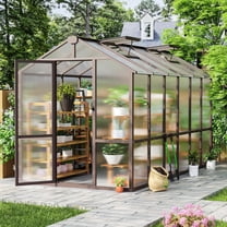 NETAJE 6'x12' Outdoor Wooden Greenhouse, Heavy Duty Walk-in Green House with Ventilated Window and Lockable Door for Backyard, Patio, Brown