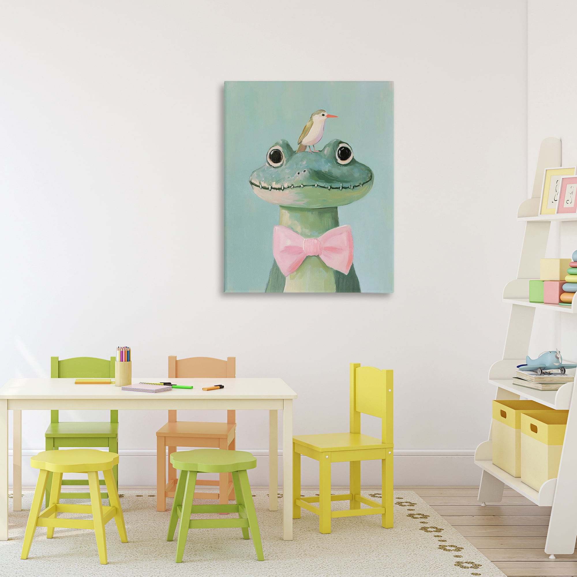 Stupell Industries Crocodile & Bird with Bowtie Canvas Wall Art, design by The Prints Vibe