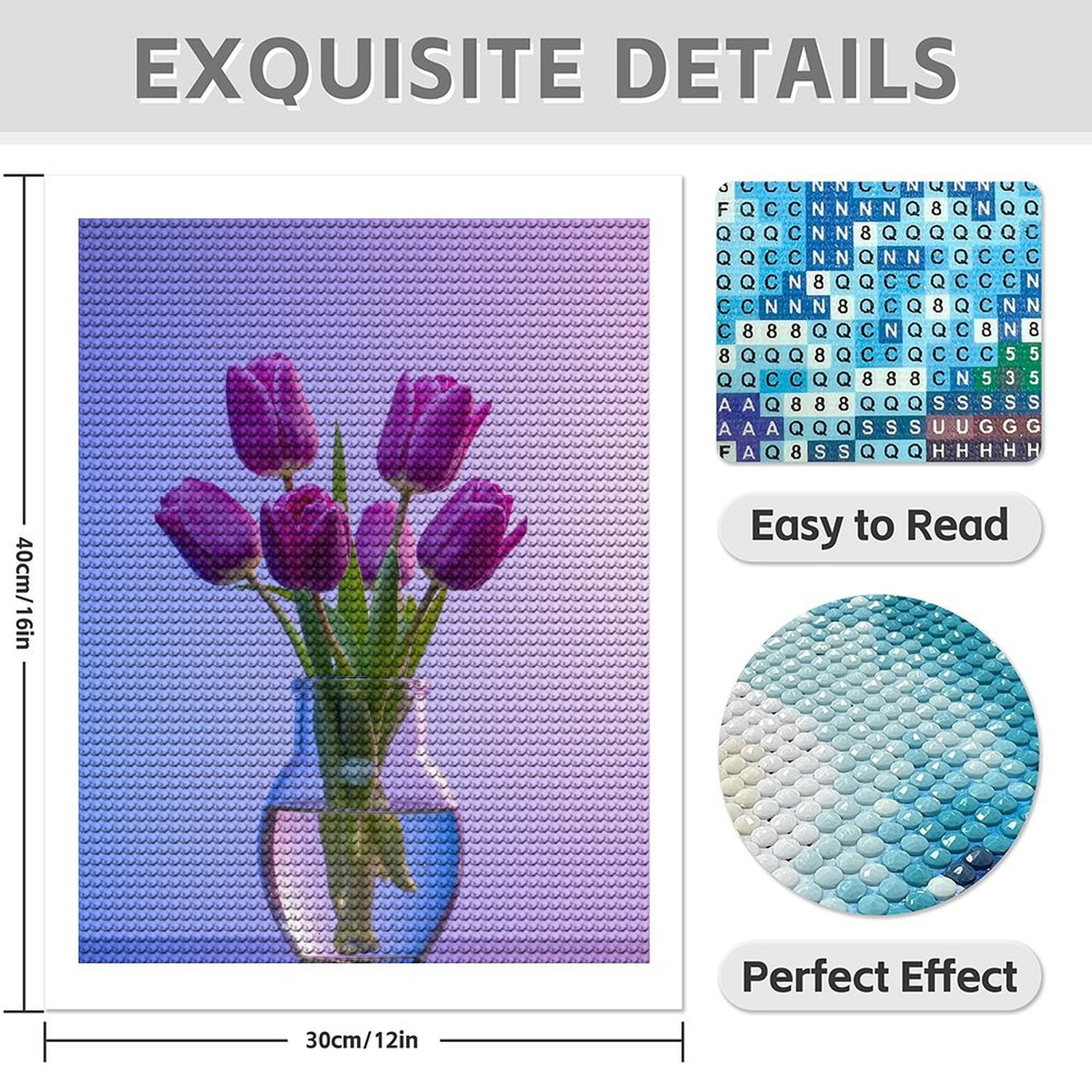 Diamond Art Kits for Adults - 5d Purple Tulips Glass Vase Arrangement Diamond Painting for Adults, Diamond Art for Adults Beginners, Diamond Painting Kits for Adults for Home Wall Decor