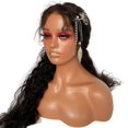 thumbnail image 1 of Voloria Cabeza de Maniquí Femenina Realista con Hombro Maniquí Cabeza de PVC Busto Soporte de Cabeza de Peluca con Maquillaje para Pelucas Collar Pendientes Marrón Claro con Sombra de Ojos Roja, 1 of 5