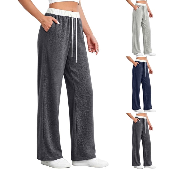 ZZwxWA Joggers for Women High Waisted Wide Leg Sweatpants Drawstring Baggy Casual Lounge Pants with Pockets
