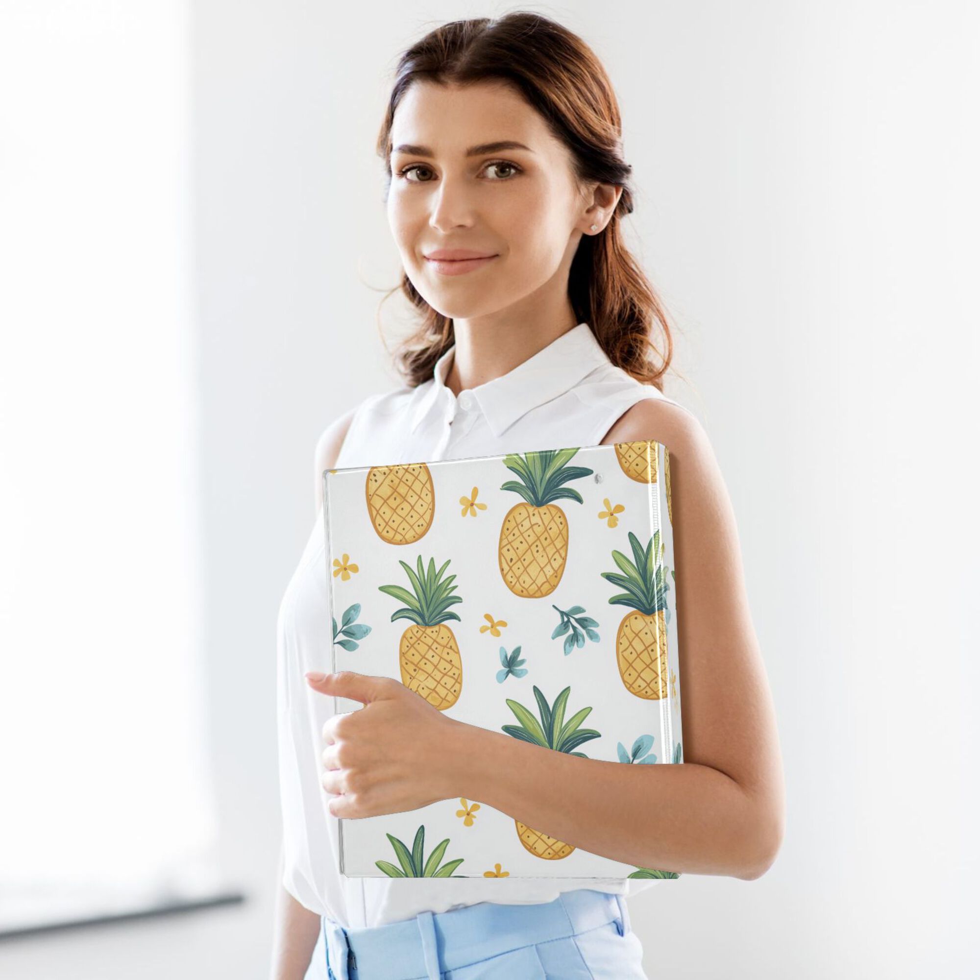 FORMRS 3 Ring Binder 1.5 inch with Pockets Set of 2 Clip Board 200 Sheets Capacity, Pineapple