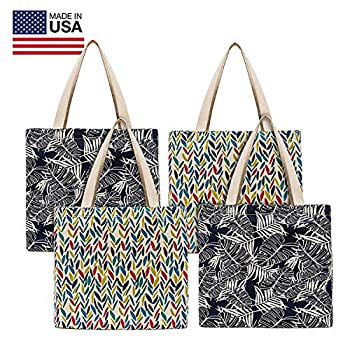 Reusable Canvas Tote Bags – Made In USA Fashionable Perfect for Shopping or Groceries (Pack of 4 ...
