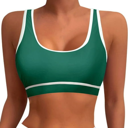 Womens Push Up Bikini Top Sports Bra Racerback Swim Neck Bathing Suits Padded Crop Swimsuit Tops Green M