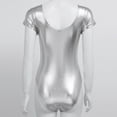thumbnail image 4 of LiiYii Womens Shiny Metallic Solid Scoop Neck Short Sleeve Fitted Stretchy Bodysuit Dance Leotard Silver L, 4 of 7