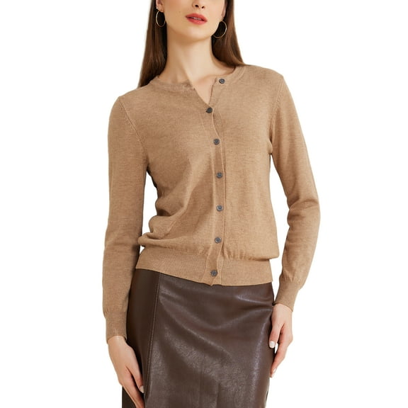 INSPIRE CHIC Women's Lightweight Sweater Crewneck Button Down Long Sleeve Cardigan