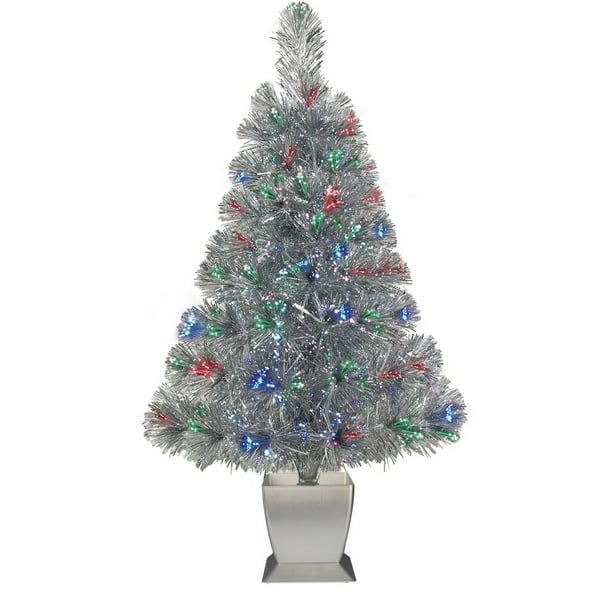 Holiday Time Tinsel Fiber Optic Concord Christmas Tree 32 Inch Walmart Com