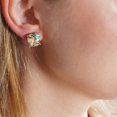 thumbnail image 2 of Faceted Square Seashell Stud Earrings for Women - Cushion Cut Statement Post Ear Studs - Gold-Tone 4-Prong Set Big Sparkly Jewels, 2 of 8