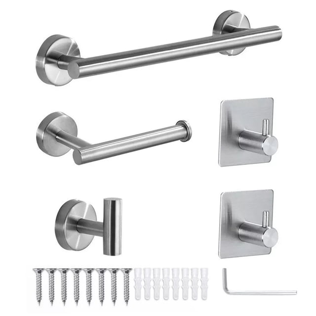 Juego de accesorios de baño de 5 piezas, toallero, soporte de papel, gancho adhesivo, juego de baño multifunción plateado