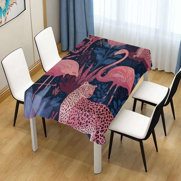54x54 Inch Tablecloth Polyester Square Tablecloth for Home Kitchen Dinner Decor Flamingos and Leopard Print