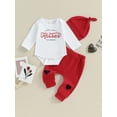 thumbnail image 3 of Elippeo Newborn Baby Boys Valentine's Day Outfit Sets 3M 6M 12M White Long Sleeve Letter Print Romper Red Pants Hat Sets, 3 of 10