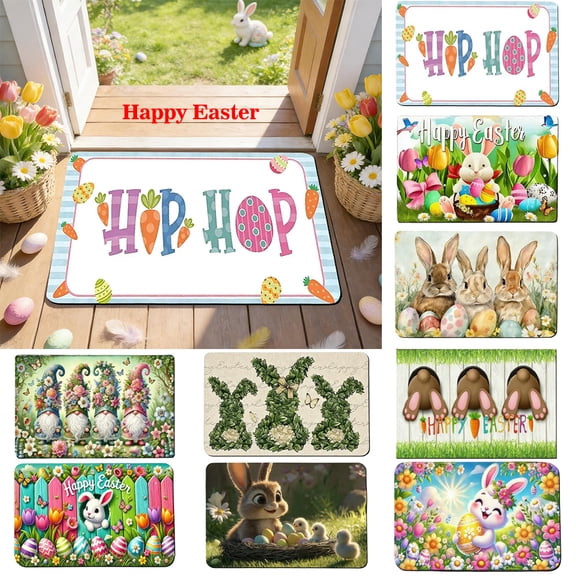 Antqov Easter Door Mat 16x24" Colorful Easter Bunny Eggs Welcome Doormat Non Slip Spring Holiday Decor Floor Rug for Indoor Outdoor Home Bathroom Decor