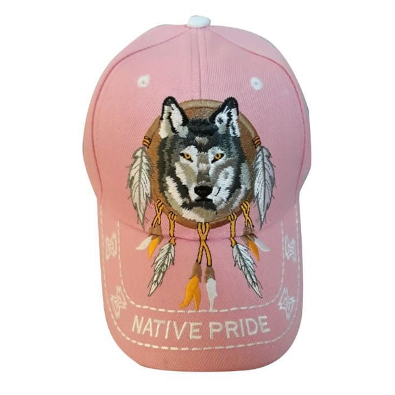 Wolf & Feathers Native Pride Baseball Caps Embroidered - Pink Color -- FREE USA Shipping--(CapNp506p)