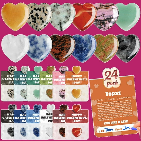 GMWdarn Valentines Day Gifts for Kids - Valentines Day Cards for Kids School Classroom, 24pcs Valentines Heart Crystals with Cards, Valentine Exchange Party Favors for Kids Boys Girls