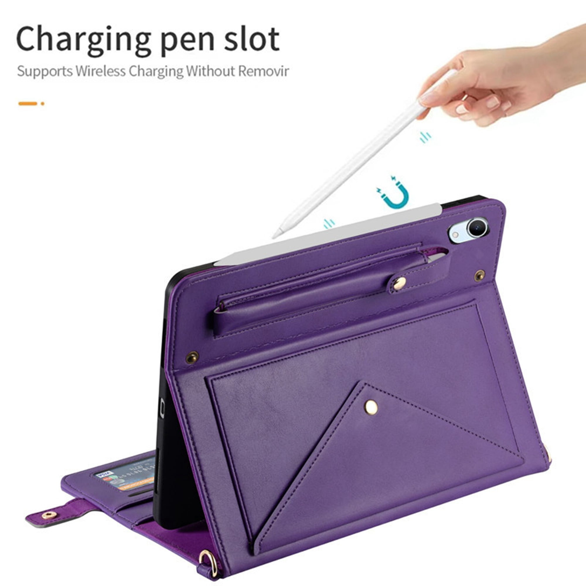 Dteck for iPad 10th Generation Case 10.9 Inch 2022, Premium PU Leather Business Folio Stand Cover with Apple Pencil Holder, 
Crossbody iPad Case with Card Wallet Envelope Pocket, Purple
