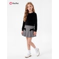 thumbnail image 2 of PatPat Kid Girls Black Skirt Set Velvet Crop Top and Houndstooth Pleated Skirt 2 Pieces Outfit Set Size 5-12, 2 of 8