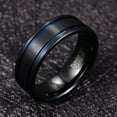 thumbnail image 2 of 8mm Men's Black Brushed Tungsten Ring Wedding Band with Double Blue Grooves Size 7-12, 2 of 5
