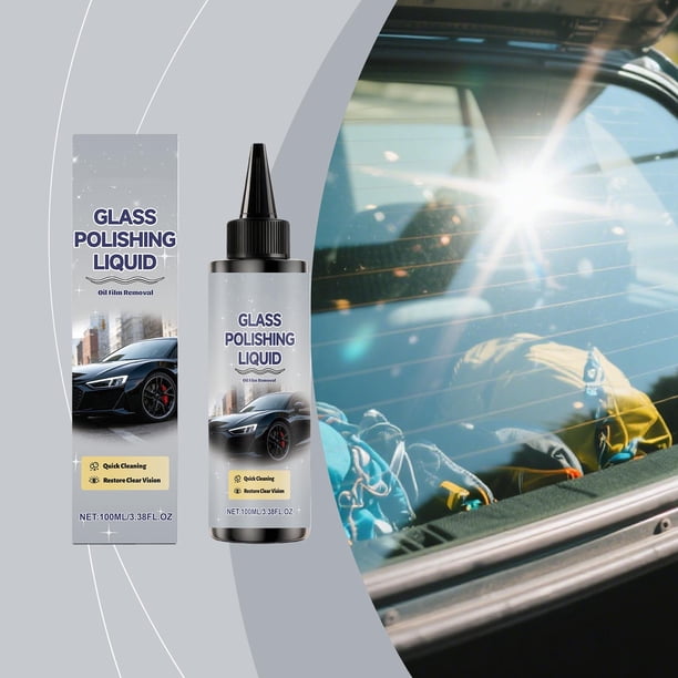 Solución para pulir vidrios y removedor de película de aceite | Detergente de 100 ml para parabrisas de coche y ventanas del hogar | Limpiador sin marcas para espejos y superficies de vidrio