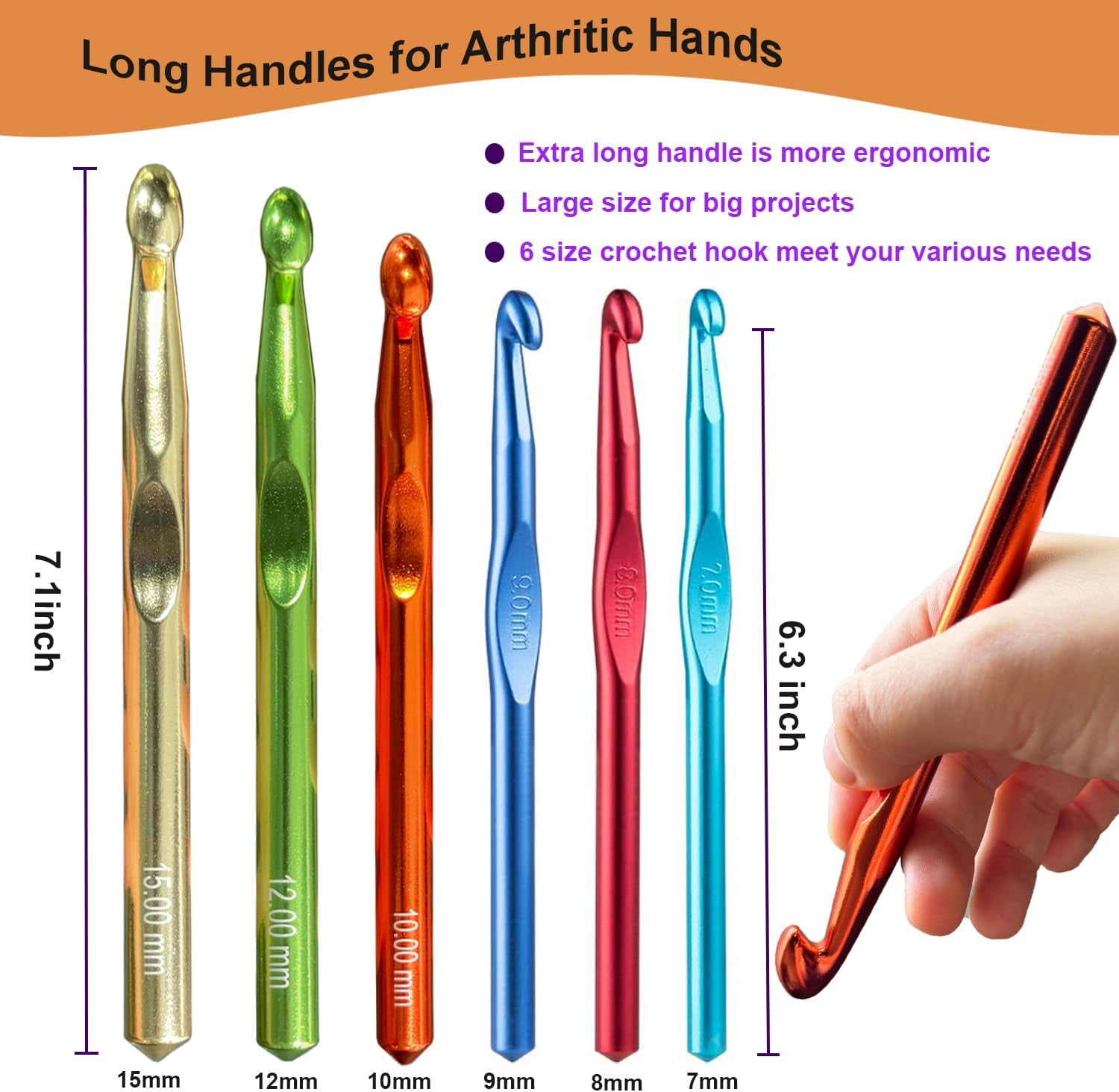 21pcs Huge Crochet Hook Set,Large Size 15mm 12mm 10mm 9mm 8mm 7mm Aluminum Crochet Hooks with Case,Crocheting Hook Needles for Chunky Yarn,Size L M N P O Q (Aluminum)$$Art & Craft