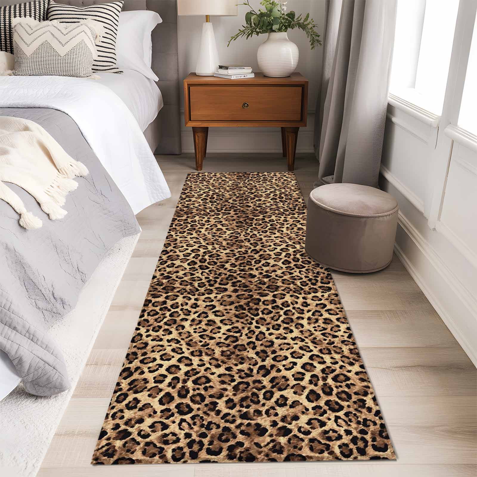 Kitchen Runner 2 x 6 Ft, Leopard Printed Non-Slip Residential Carpet, Modern Animals Textured Brown Indoor Crawling Mats Runner Rugs for Living Room/Dining Room/Bedroom