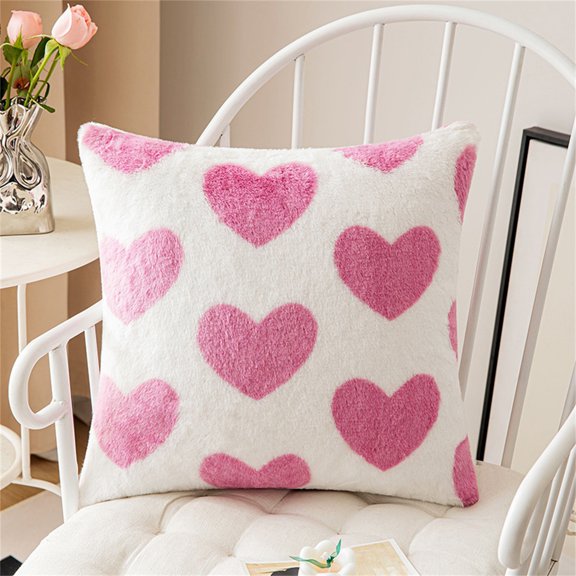 Heart Love Pink Valentines Throw Pillow Covers, Red Pink White Valentines Day/Daily Item Decorations, Soft Plush Love Heart Pillow Covers for Sofa Living Room Couch Bed