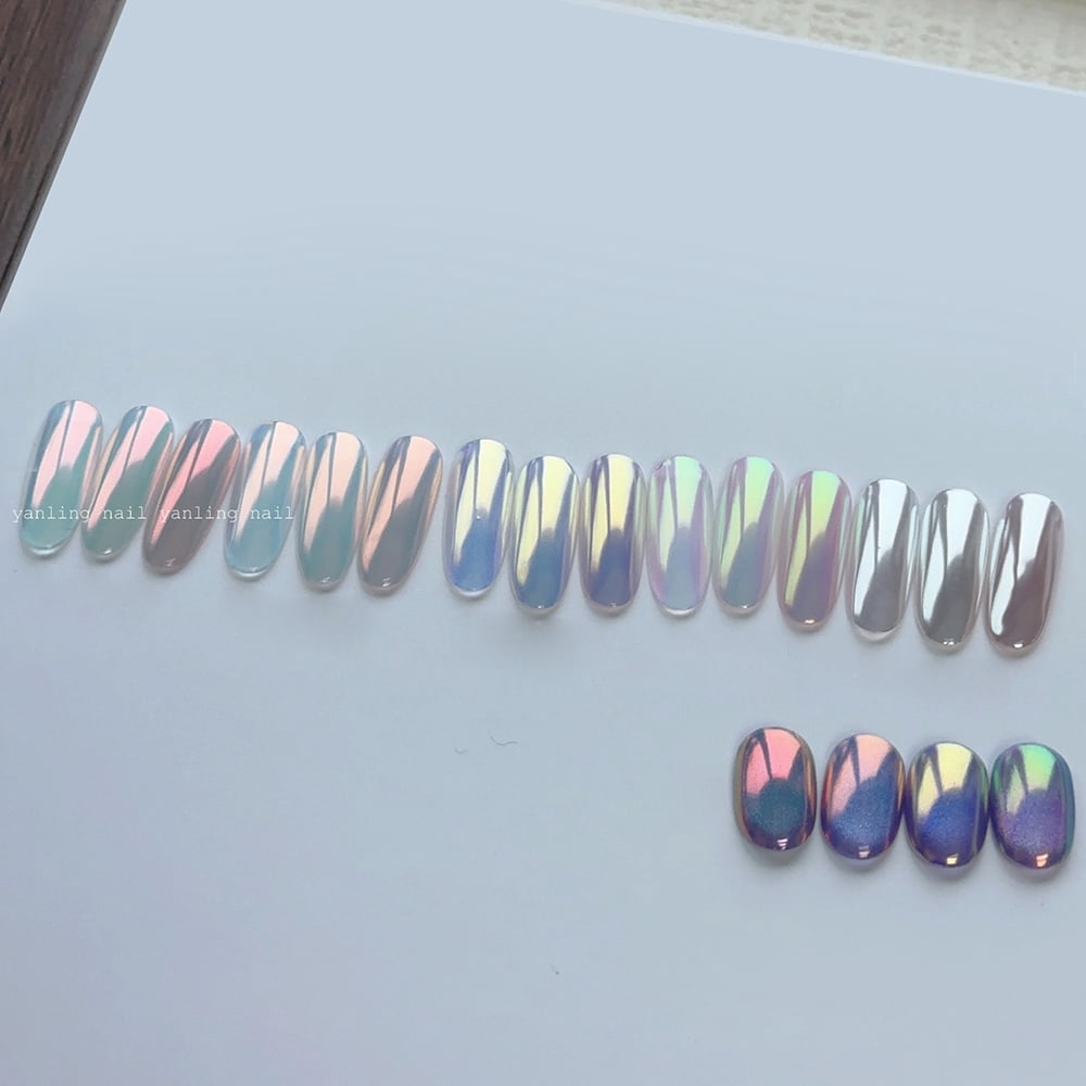 6 Colors Moonlight Pearl Aurora Nail Powder + 9 black white gel nail polish -Metallic Chrome Nail Powder-Mermaid Iridescent Holographic Mirror Powder- Glitter Pigment Manicure Powder