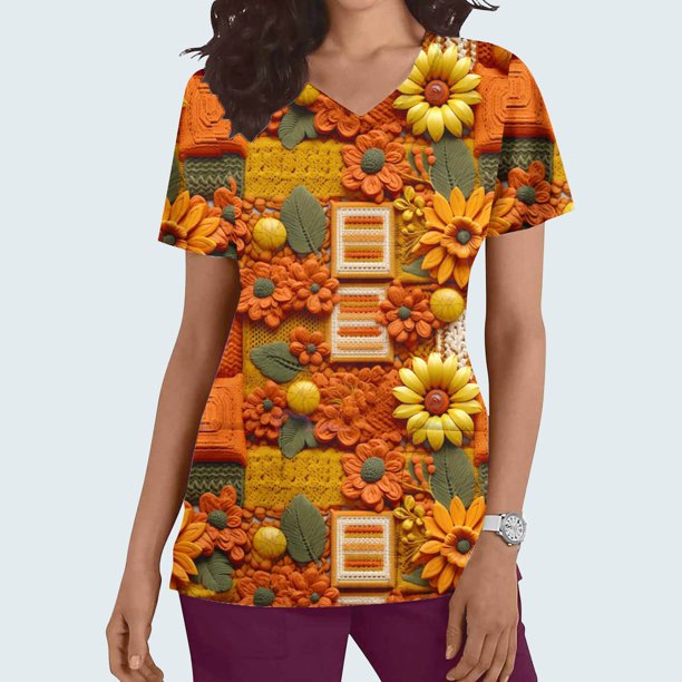 Fiudx Ofertas Flash Artículos En Oferta Blusa de Lactancia con Bolsillos y Manga Corta con Cuello En V y Estampado En Barbacoa para Mujer