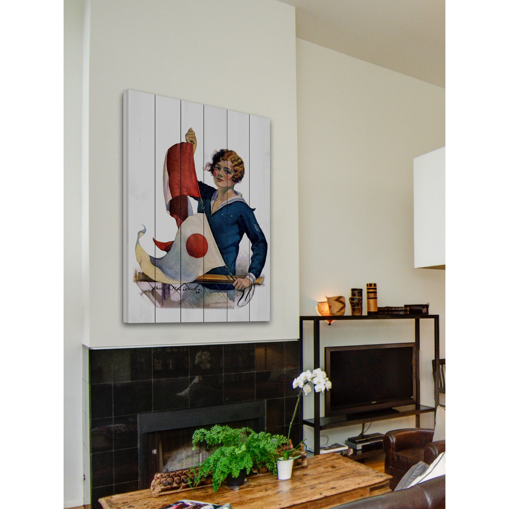 "Flag Raising" Painting Print on White Wood